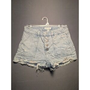 Happily Grey Shorts Womens 5x27 White Blue Striped Denim Distressed Raw Hem